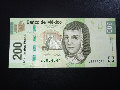 Billete 200 Pesos, Sin Circular, Sor Juana Serie A (Usado)