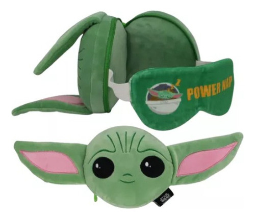Máscara De Dormir C Almofada Sleep Mask 2 Em 1 Viagem Disney Cor Verde Baby Yoda