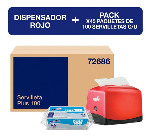 Servilletas Familia Plus X45 Pack 100un + Dispensador Rojo