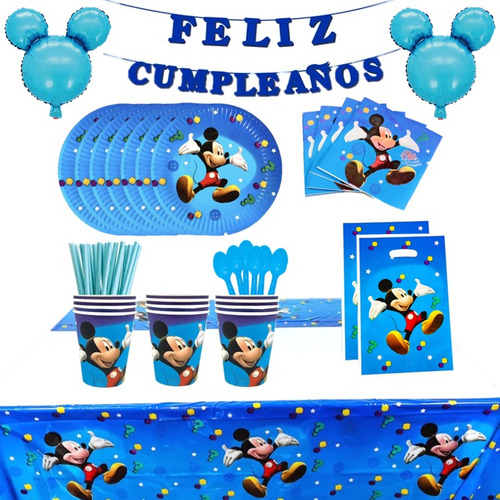 Pack Cotillón Globos Mickey Mouse 10 Niños + 1 Mantel