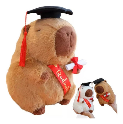 Muñeco Capibara Graduación 25 Cm, Juguete Peluche P Color Marrón