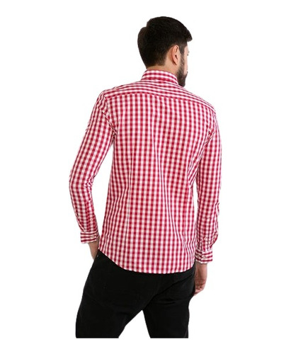 Camisa Hombre Nuevo Moda Slim Fit Cuadros Rojo Talla S