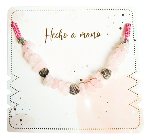 Pulsera Cuarzo Rosa Piedra Natural Hilo Rosa Personalizable