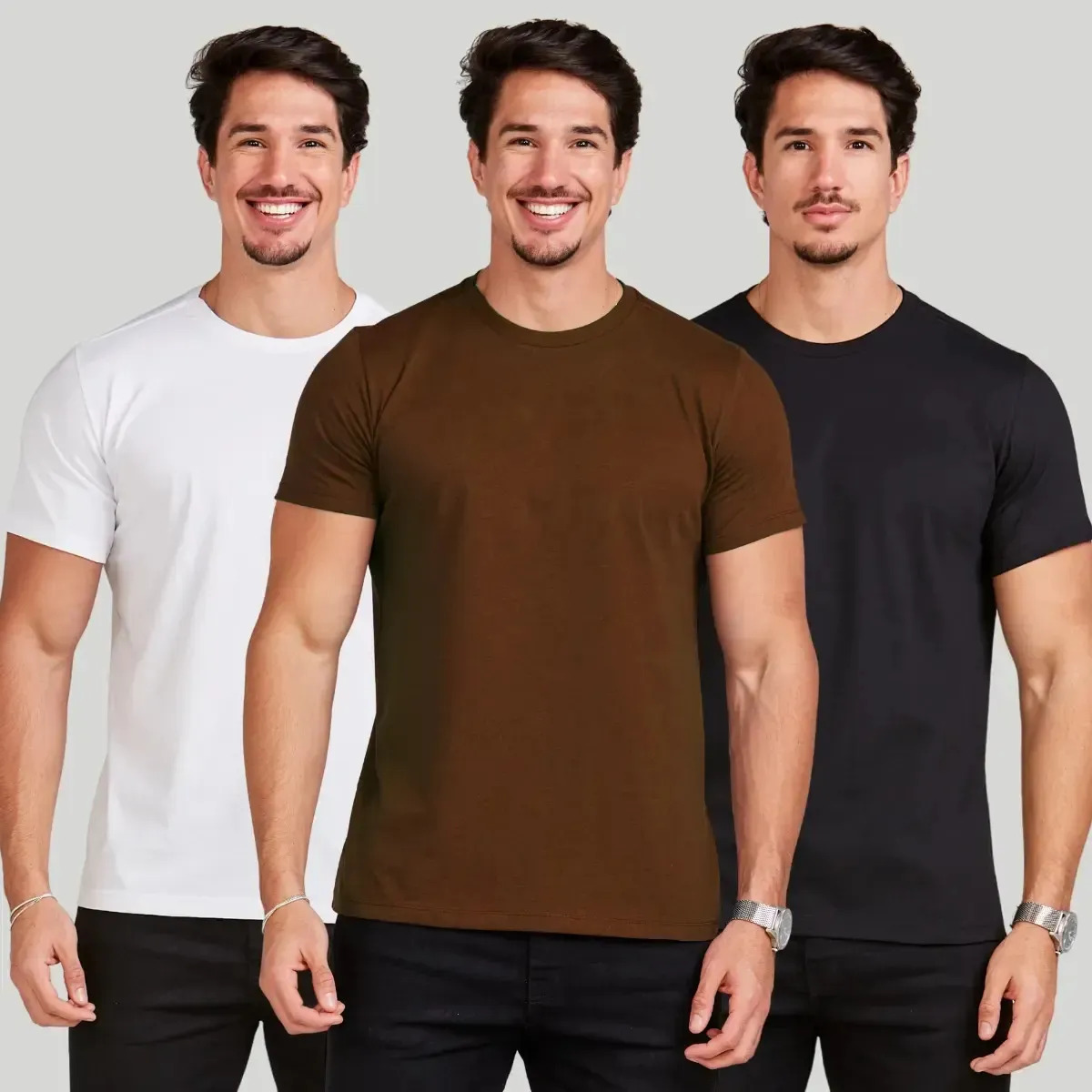 Kit 3 Camiseta Masculina Básica Algodão Camisa Slim Fit Lisa