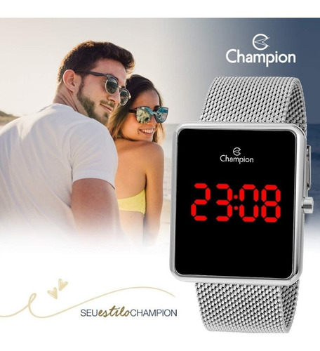 Relógio Champion Ch40080t Digital Quadrado Prata