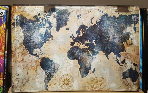 Vinilo Decorativo 50x75cm Mapa Mundo Estilo Azul Vintage