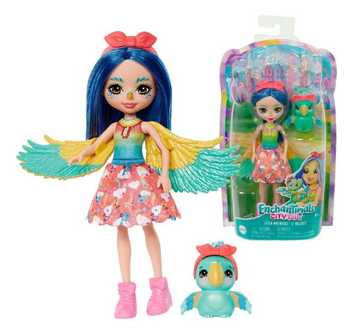 Muñeca Enchantimals City Tails Prita Parakeet + Mascota