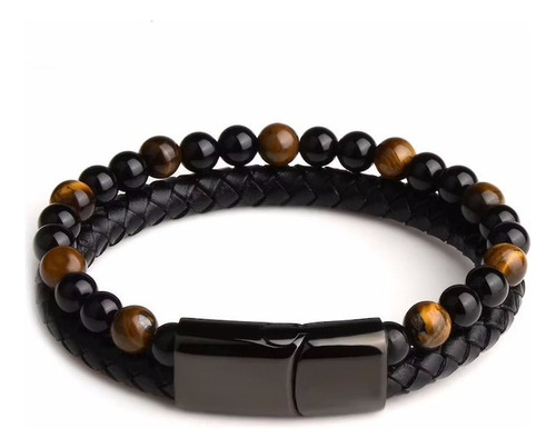 Pulsera De Hombre De Aleación De Cuero Con Piedras Naturales