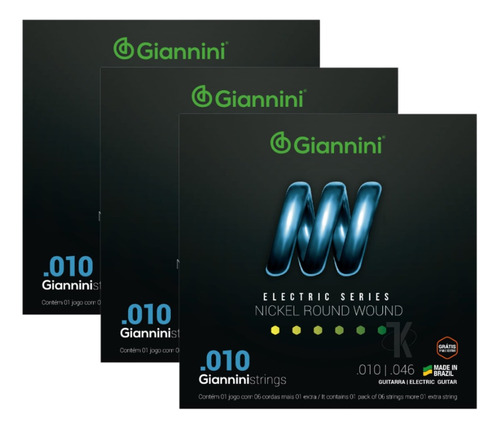 Encordoamento Giannini - Guitarra 010 - Geegst10 -- Kit C/ 3