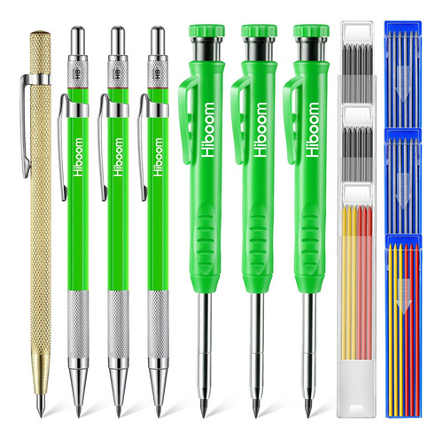 Hiboom 7 Pcs Carpenter Mechanical Pencil 2-in-1 Set With 54 