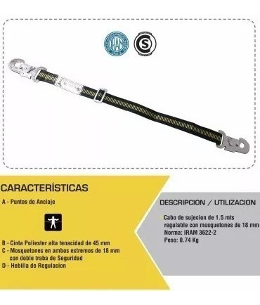 Imagen 5 de 7 de Cola De Amarre 1,5 Mts Homologado Iram 3622-2 Cabo Sujecion