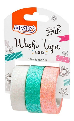 Blister 3 Cintas Washitape  15mmx3metros Glossy Brillo Brw