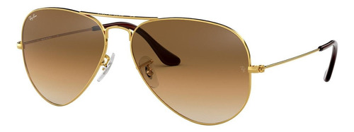 Óculos de sol Ray-Ban Aviator Gradient Small armação de metal cor polished gold, lente light brown de cristal degradada, haste polished gold de metal - RB3025