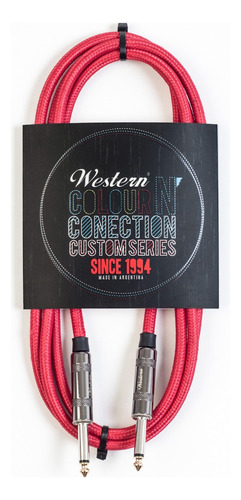 Cable Guitarra Bajo Western 3mt Plug Plug Tela Rojo