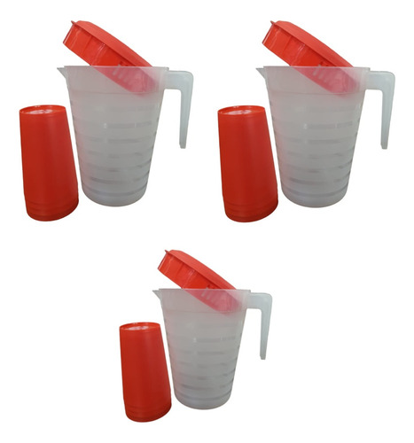 Jarra De Plástico Con 4 Vasos De 1.5lt Juego De 3 Sets