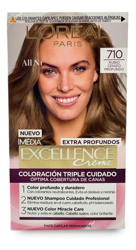 Imagen 1 de 8 de Tinte Loreal Rubio Cenizo Profundo 710 Excellence Creme