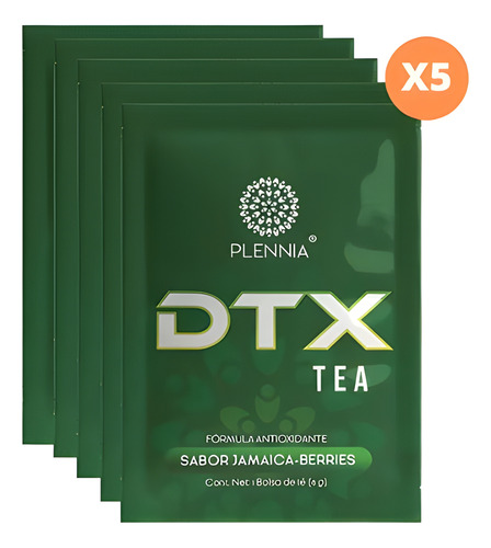 Dtx Tea-5 Pza Desinflama Elimina Toxinas Del Cuerpo Y Colon