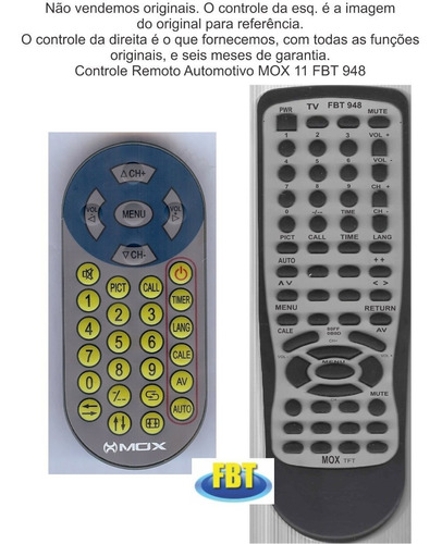 Controle Remoto Automotivo Mox 11 Fbt 948