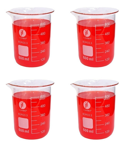 Vaso Precipitado De Vidrio 600 Ml Paq C/4 Jf Lhabo