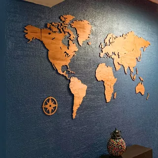 Mapa Del Mundo Para Pared De Madera Color Roble 170 X 100