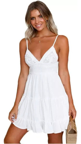 Vestido Playa Sexy Mujer Cuello En V Halter Bowknot