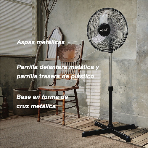 Ventilador De Pedestal Mytek 3369 De 16 Pulgadas Metálico 40.64 Cm 60hz Negro Plateadas Metalicas 3