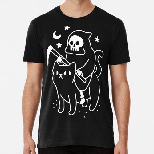 Remera La Muerte Monta Un Gato Negro Algodon Premium