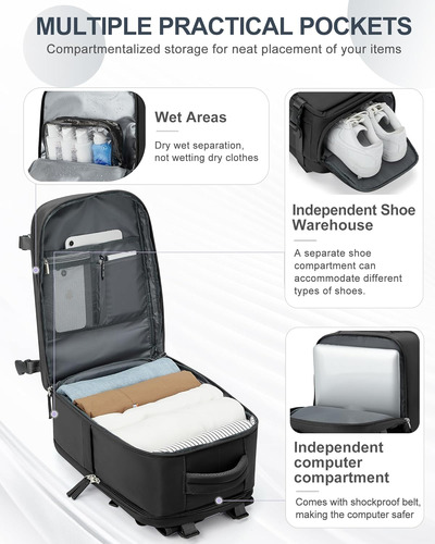 Coowoz Mochila De Viaje Para Mujer Hombre Negro Mochila...