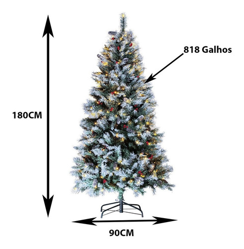 Árvore De Natal Branca 1,80m 818 Galhos Decorada Pisca Led