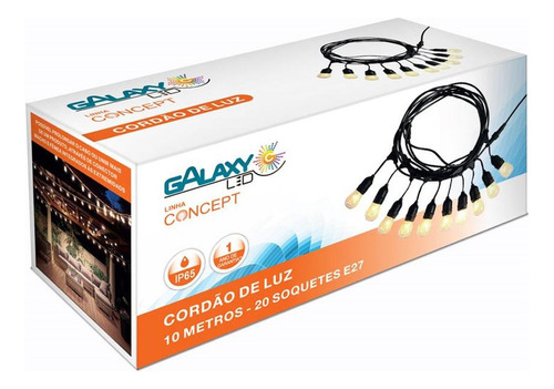 Cordao De Luz Para Decoracao Galaxy 20 Soquetes E-27 10m Ip6
