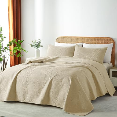 Juego De Cama Beige King De 3 Piezas, Colcha Ligera