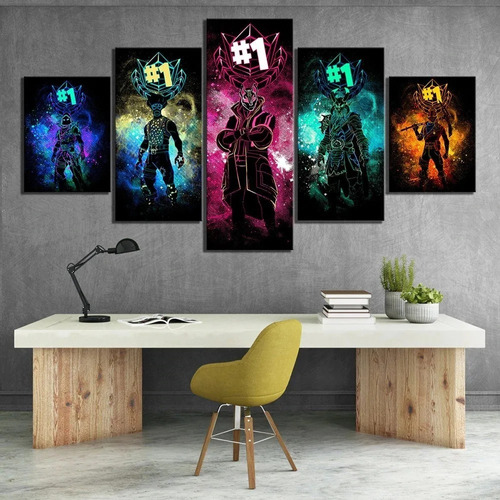 Painel Quadro 5 Partes 110x55cm Fortnite Jogo Online Victory