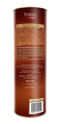 Imagen 3 de 3 de Turin Chocolate Semiamargo Relleno De Tequila 1800 200g