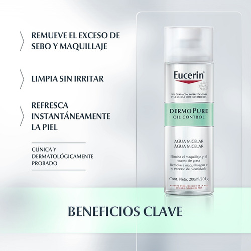 Imagen 3 de 8 de Eucerin Agua Micelar Desmaquillante Piel Grasa, 200 Ml