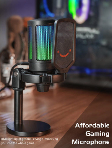 Microfone Condensador Gamer Led Usb Com Pop Filter E Tripé !