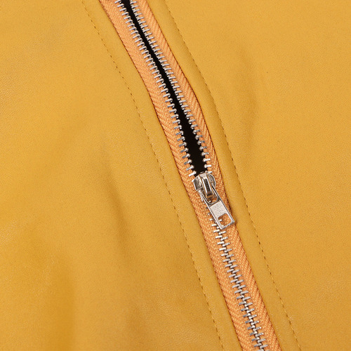 Chaqueta De Pu Con Cremallera Y Cuello Alto Para Mujer