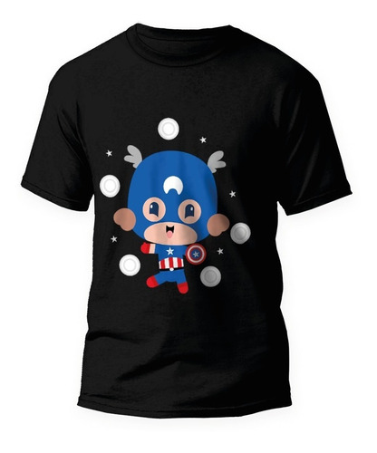 Remera Algodon 100% Manga Corta Superheroe Capitan America 