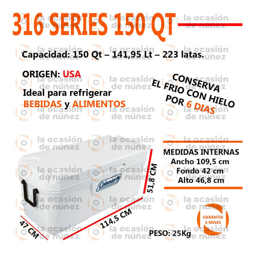 Imagen 2 de 7 de Conservadora Coleman 150 Qt Rigida Portatil Heladera Chest