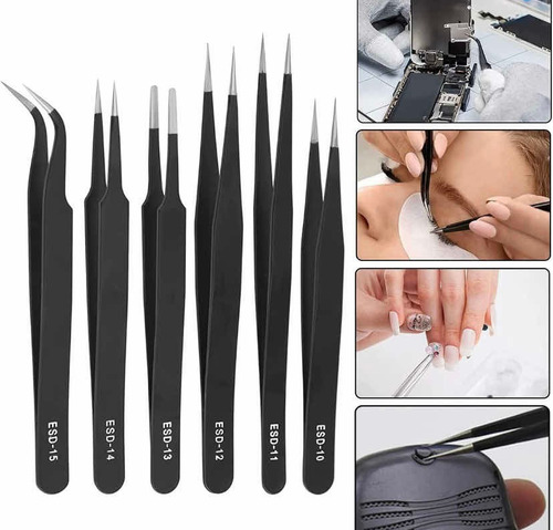 Set Pinzas Antiestáticas Precisión Relojería Y Electrónica