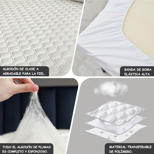 Funda De Colchón Tamaño Queen 100 % Impermeable De 200 X 150 Blanco Matrimonial