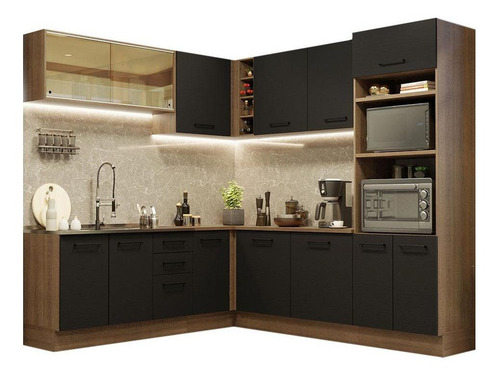 Cozinha Completa Canto Madesa Agata 459001 Arm Bal S Tamp Rp Cor Rustic/Preto