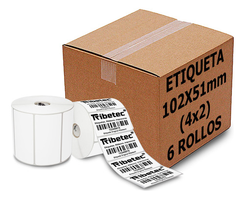 6 Rollos Etiqueta Térmica 4x2  (102x51mm) 1,500 Pzas C/u C1 