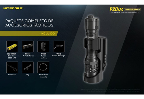 Linterna Tactica Recargable Nitecore P20ix 4000lm 5000mah Linterna Negro Luz Led Blanco