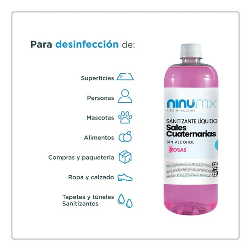 Imagen 5 de 9 de Sanitizante Liquido Desinfectante Ninu 1 Litro Multiusos