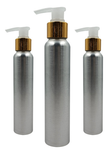 Botella Aluminio 120 Ml Dispensador Dosificador Dorado X 3