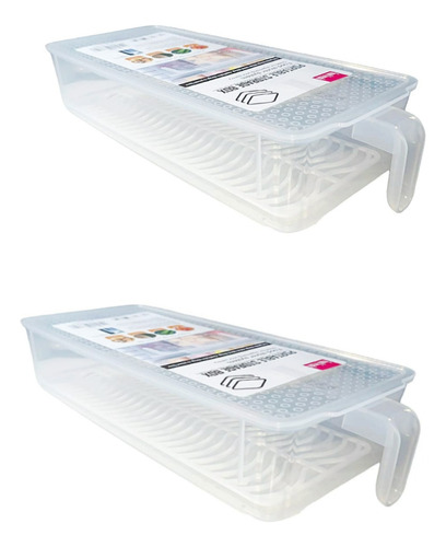 X2 Caja Organizadora Refrigerador Con Tapa Y Mango Dispensa