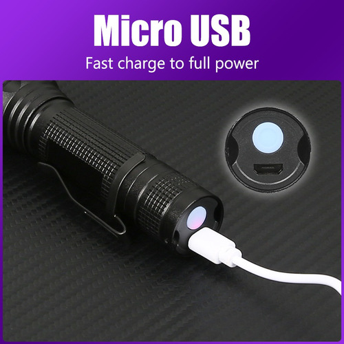 Linterna Led Uv De 395 Nm Con Minilinterna Con Zoom Y Clip P