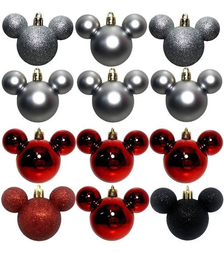 Imagem 1 de 4 de Kit 12 Bolas Enfeites Árvore De Natal Mickey Original Disney