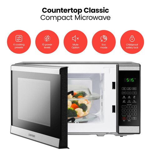 Horno Microondas Chefman De Acero Inoxidable, 0.7 Pies Cúbic
