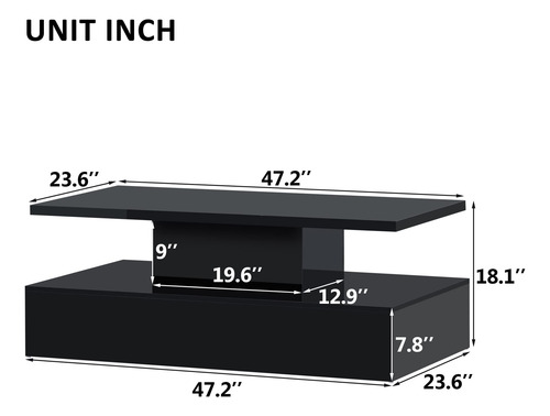 Merax Mesa De Centro Negra Con Luz Led De 2 Niveles Mesa De